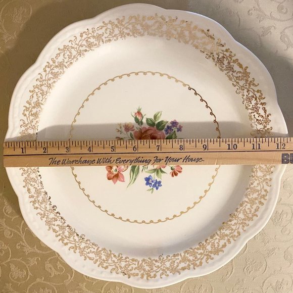 Vintage Bridal Bouquet By Stetson 22 kt Gold Scalloped Edge Round Platter - Picture 6 of 8